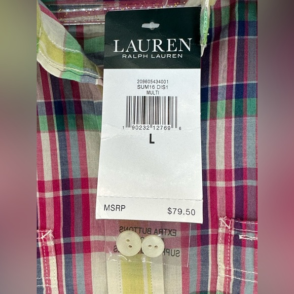 Ralph Lauren NWT men’s size large button down shirt colorful plaid - Picture 4 of 8
